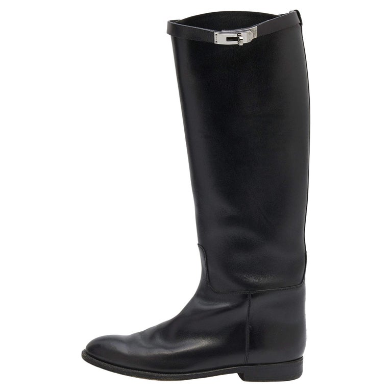 Hermes Black Leather Jumping Knee Length Boots Size For Sale
