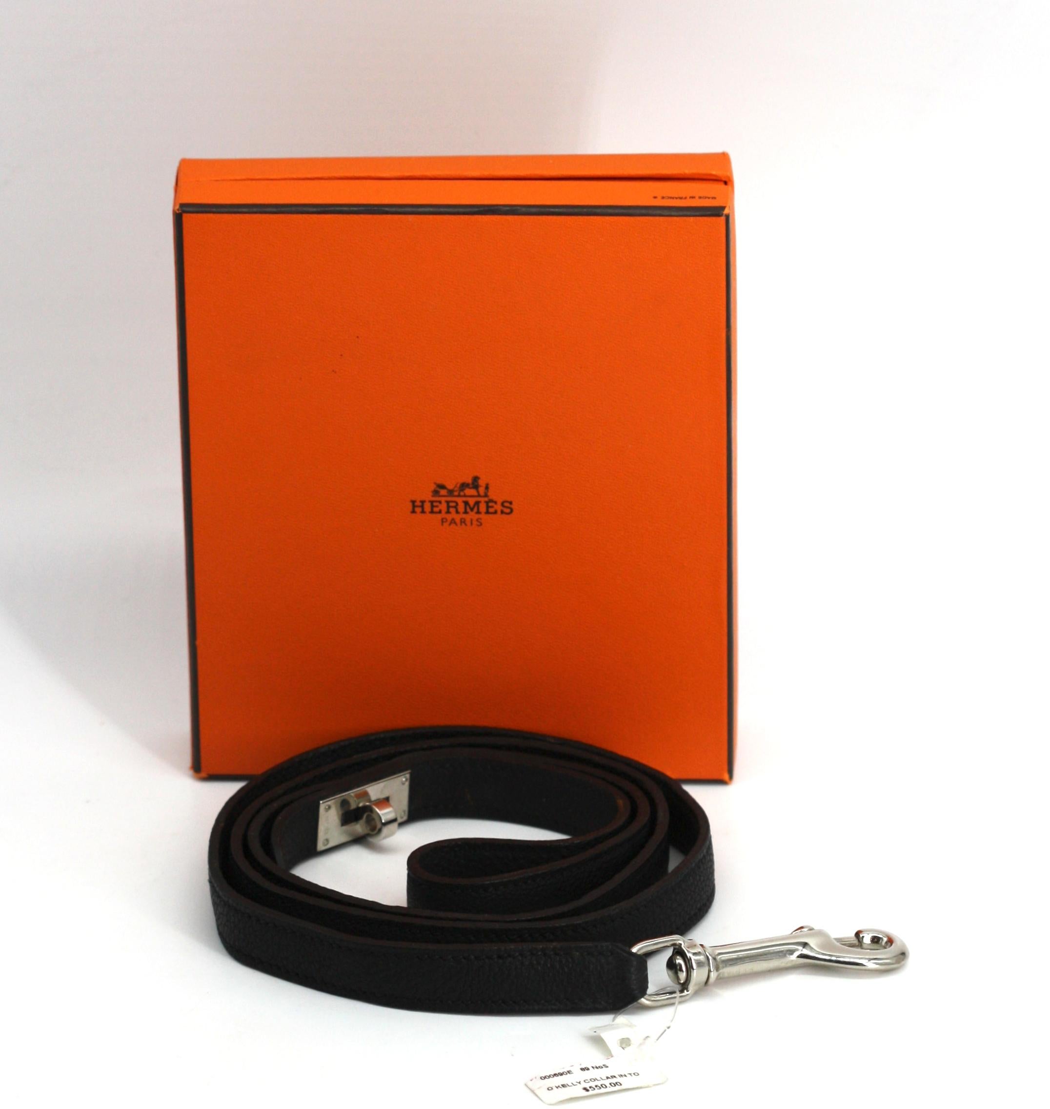 Rosso Guinzaglio per cani Hermes Kelly in pelle nera in vendita