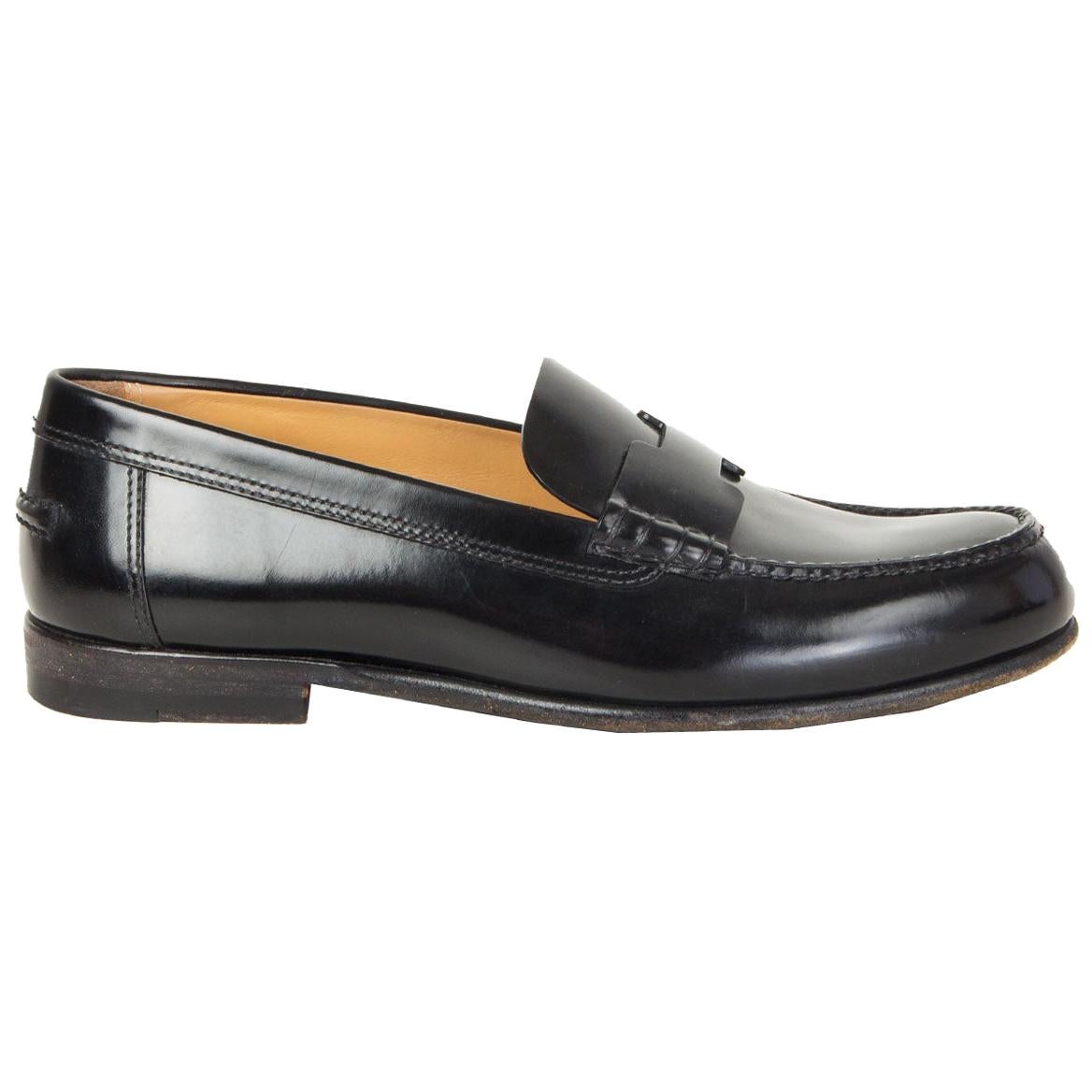 HERMES black leather KENNEDY Loafers Shoes 36.5