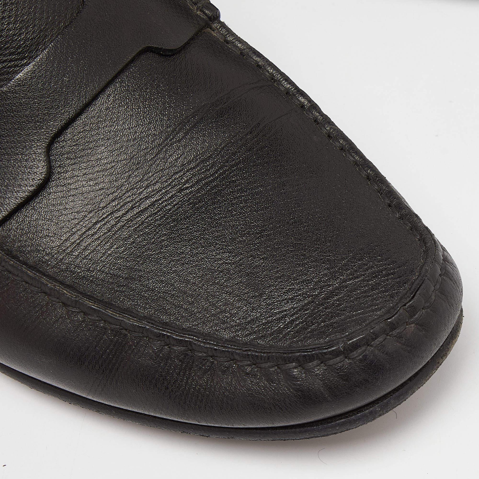 Men's Hermes Black Leather Kennedy Slip On Loafers Size 40.5 For Sale