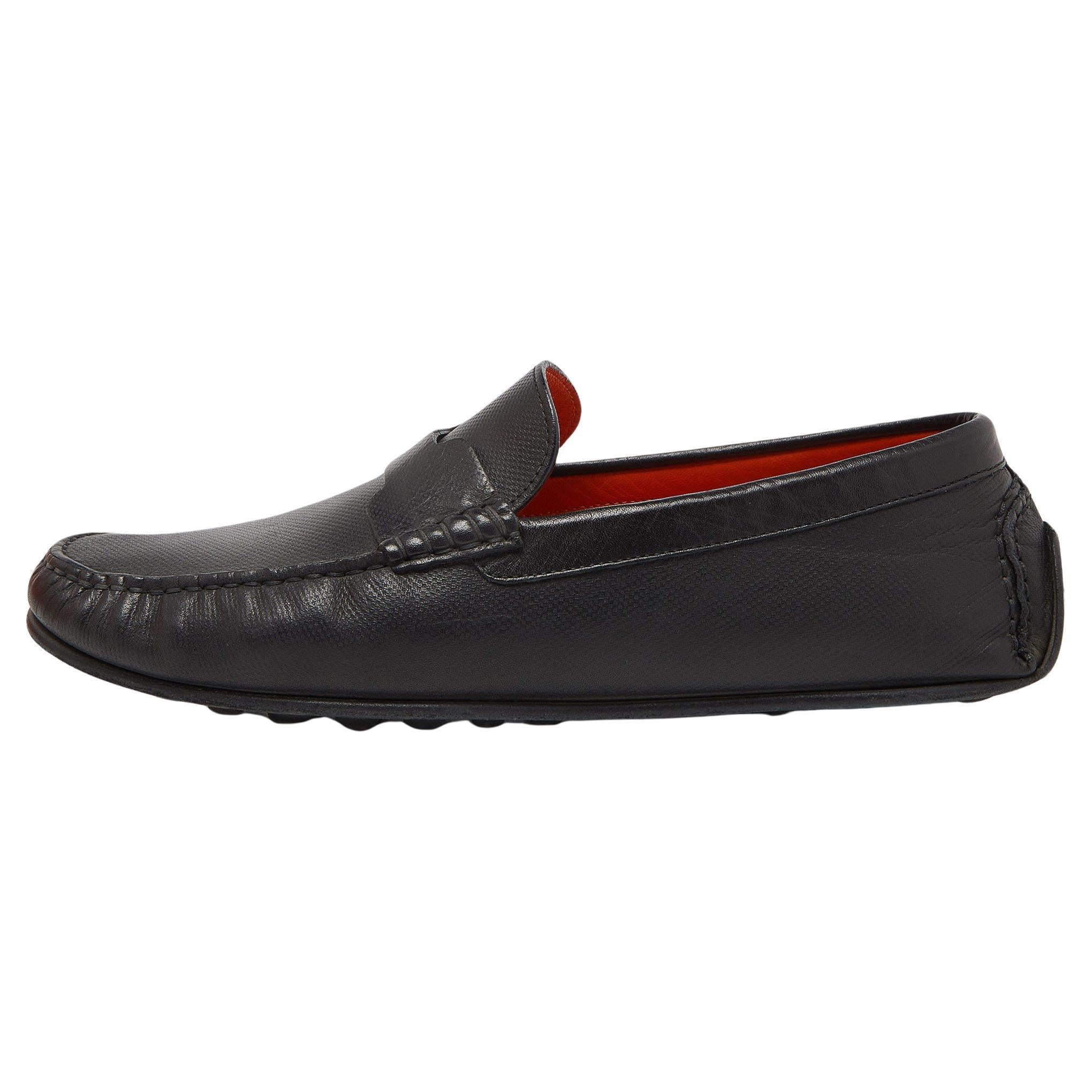 Hermes Black Leather Kennedy Slip On Loafers Size 40.5 For Sale
