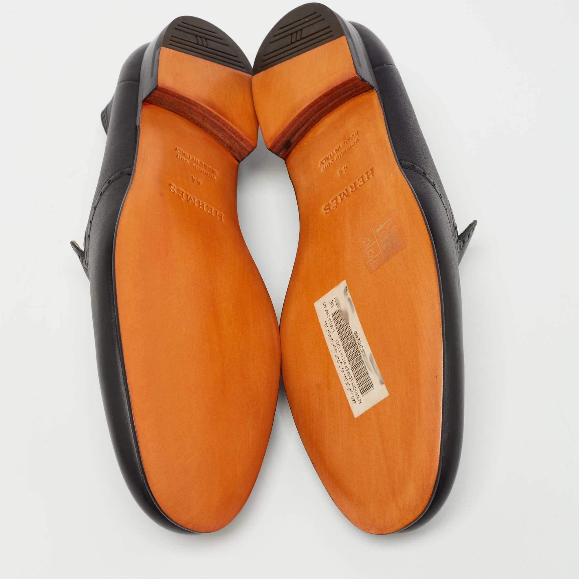 Hermès Black Leather Kentucky Loafers Size 44 4