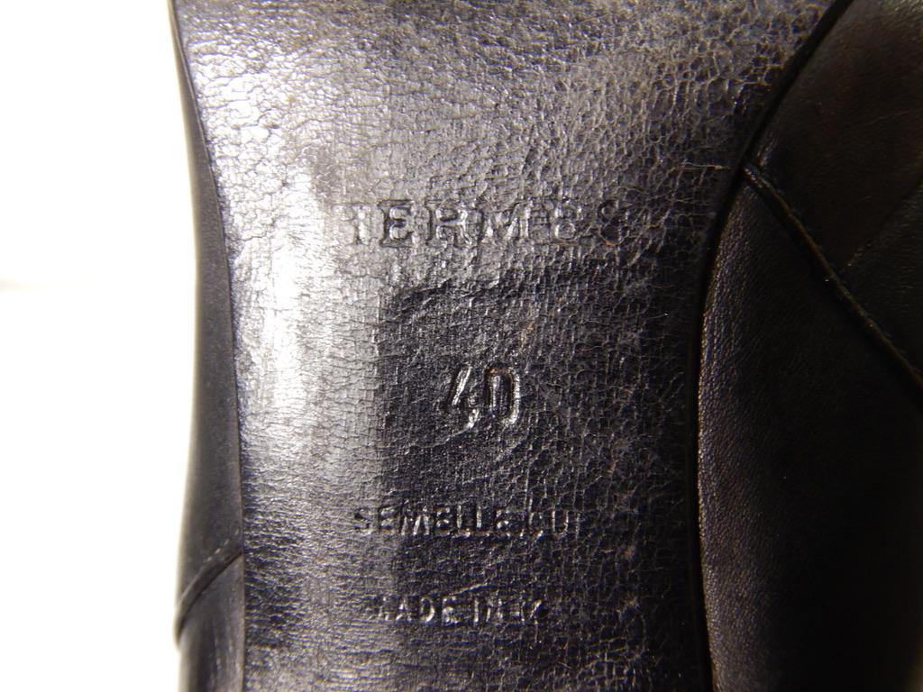 Hermes Black Leather Knee High Boots Buckle Detail Size 40 For Sale 5