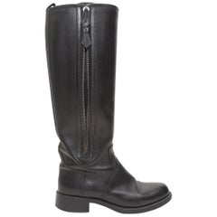 Hermes Black Leather Knee-High Riding Boots