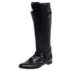 Hermes Black Leather Knee Length Boots Size 37
