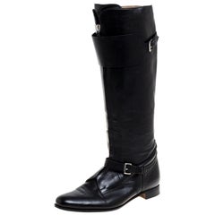 Hermes Black Leather Knee Length Boots Size 37