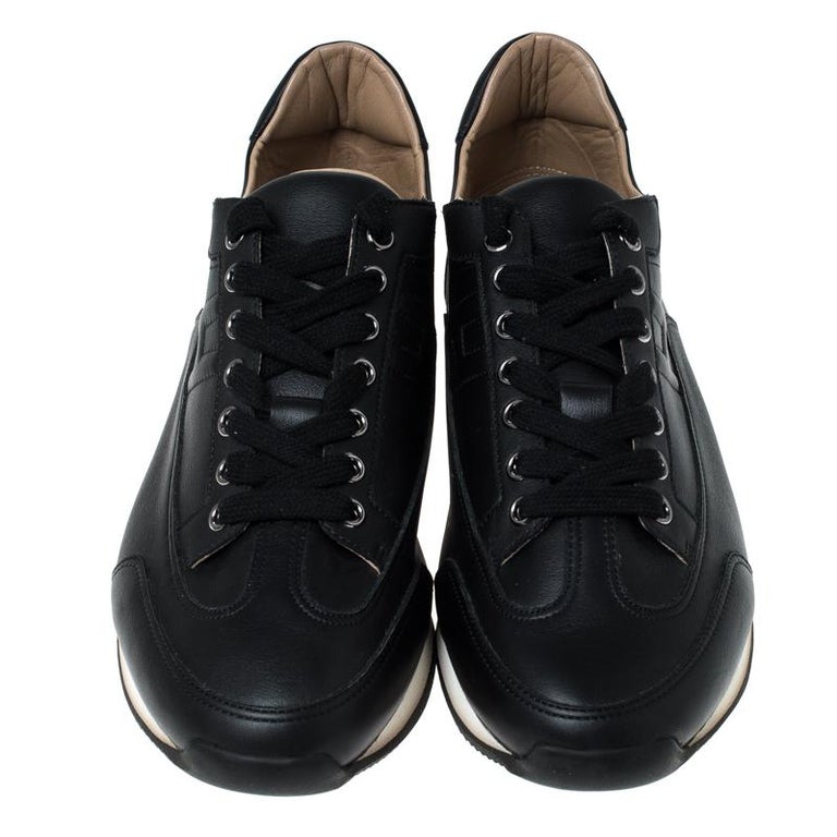 Hermes Black Leather Lace Up Low Top Sneakers Size 41 at 1stDibs