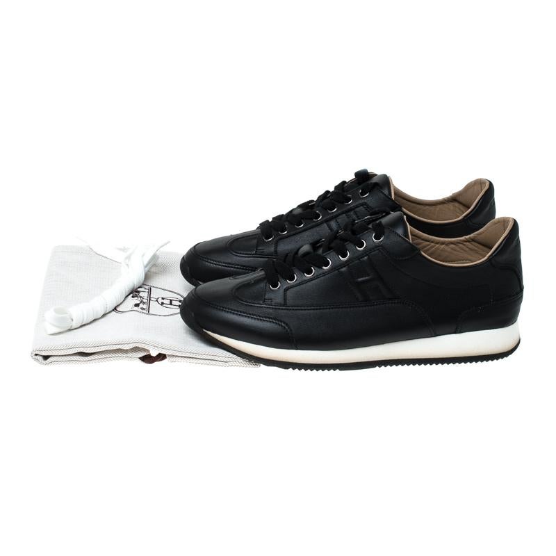 Hermes Black Leather Lace Up Low Top Sneakers Size 41 4