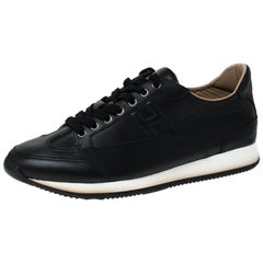 Hermes Black Leather Lace Up Low Top Sneakers Size 41