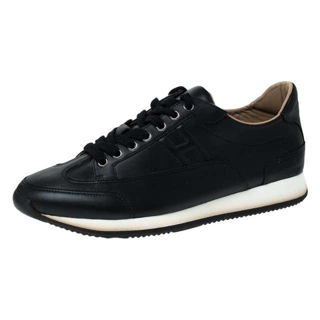 Hermes Black Leather Lace Up Low Top Sneakers Size 41 at 1stDibs