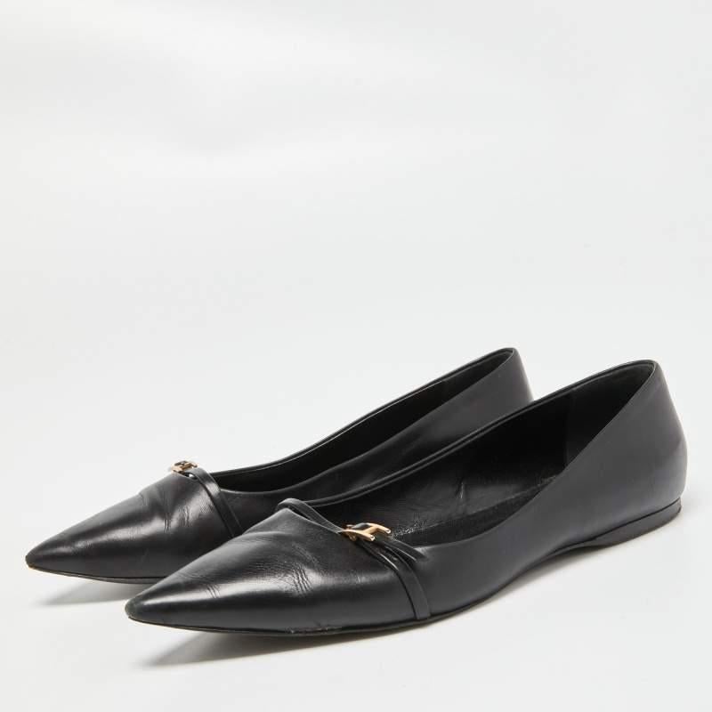 Hermes Black Leather Laura Ballet Flats Size 38.5 1