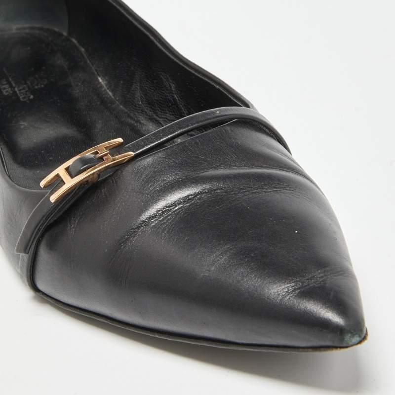 Hermes Black Leather Laura Ballet Flats Size 38.5 3