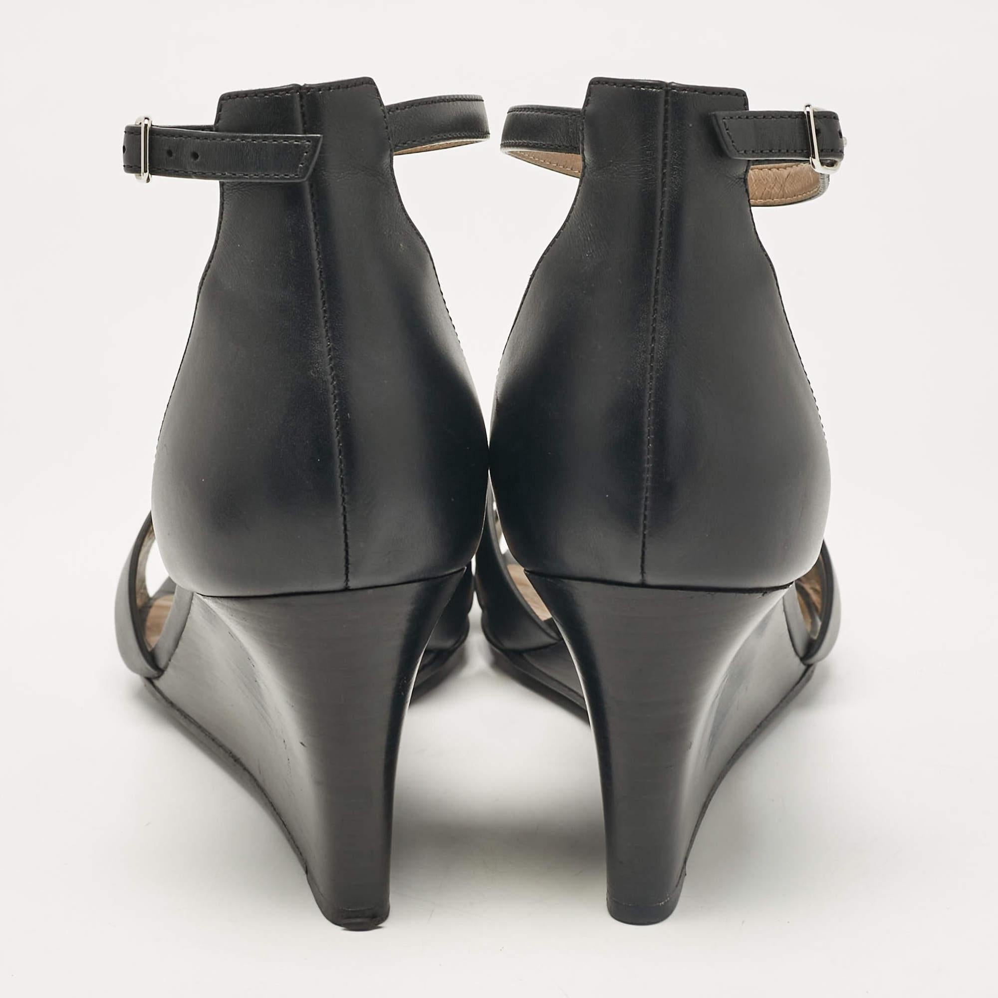 Hermes Black Leather Legend Wedge Sandals Size 42 1