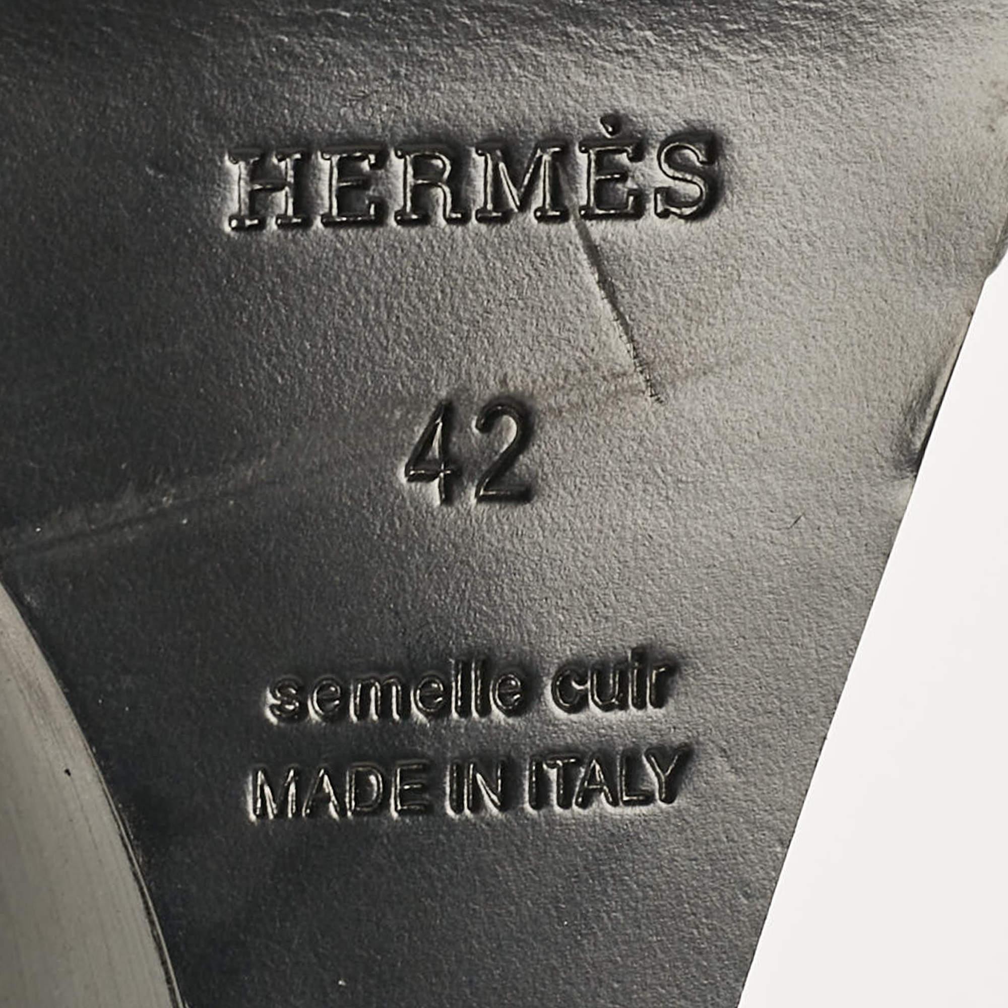 Hermes Black Leather Legend Wedge Sandals Size 42 3