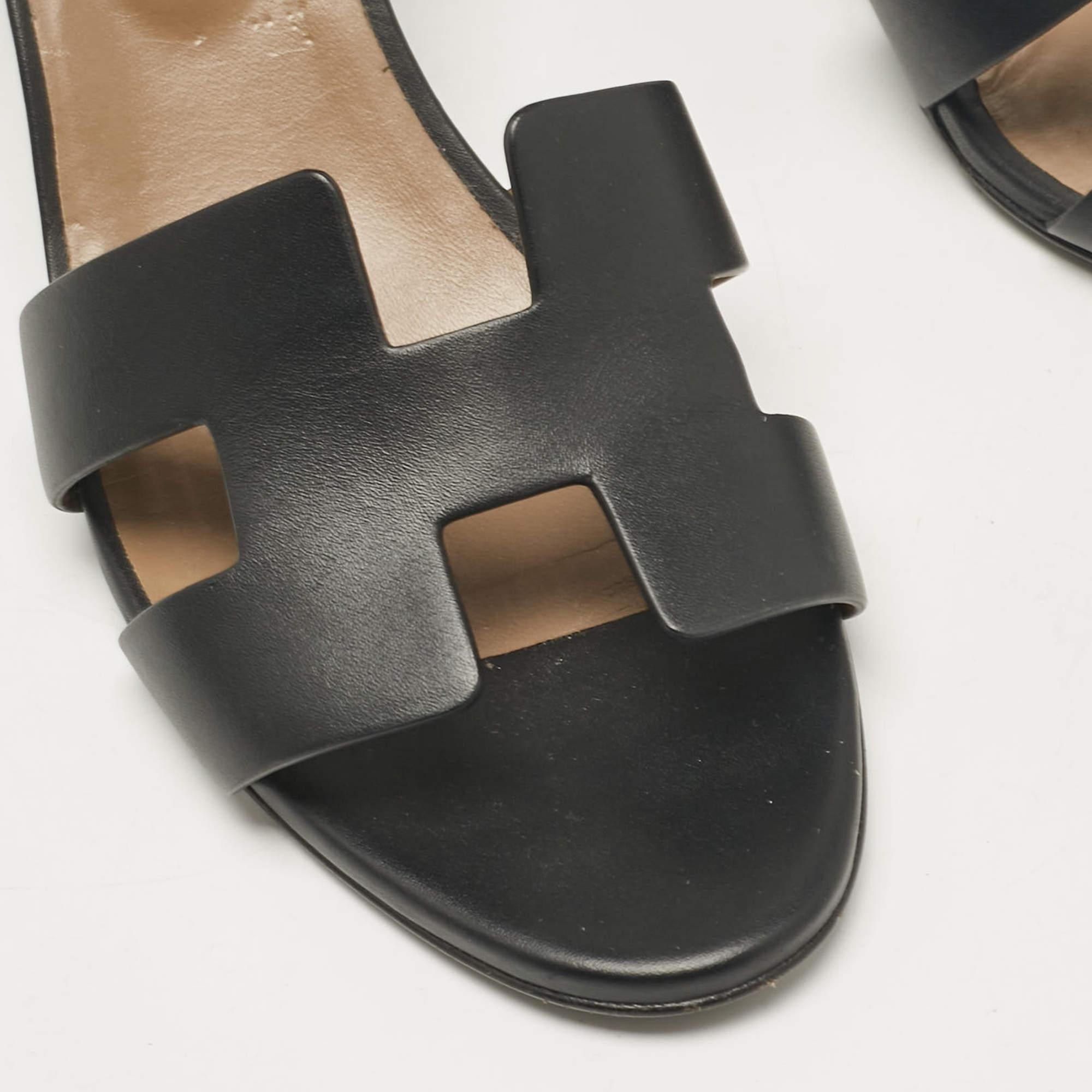 Hermes Black Leather Legend Wedge Sandals Size 42 4