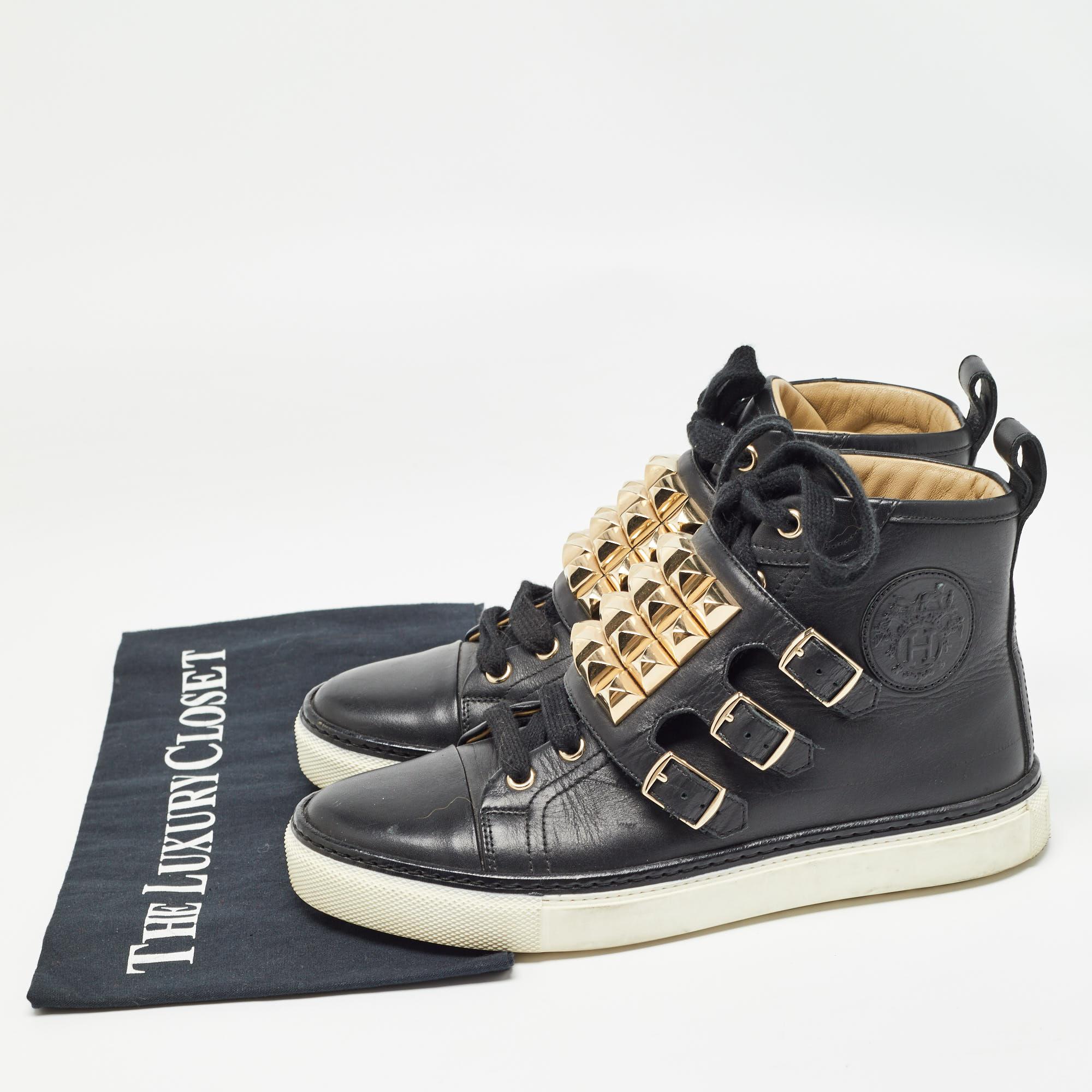 Hermes Black Leather Lennox High Top Sneakers Size 36 6