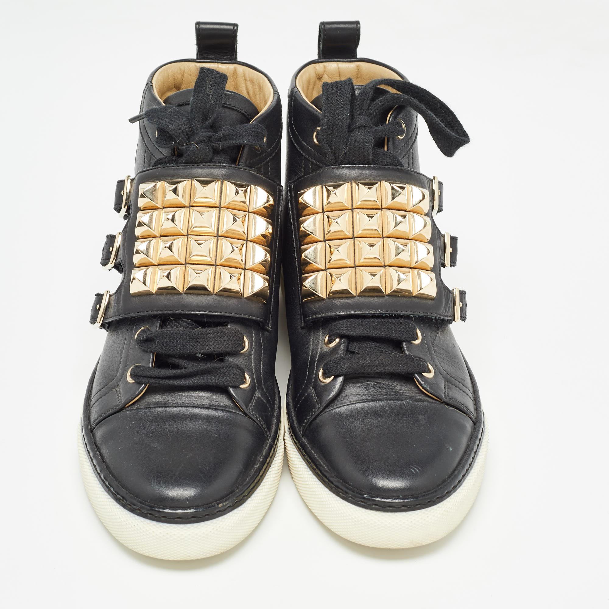 Hermes Schwarze Lennox High Top Turnschuhe aus Leder Größe 36 im Zustand „Hervorragend“ in Dubai, Al Qouz 2