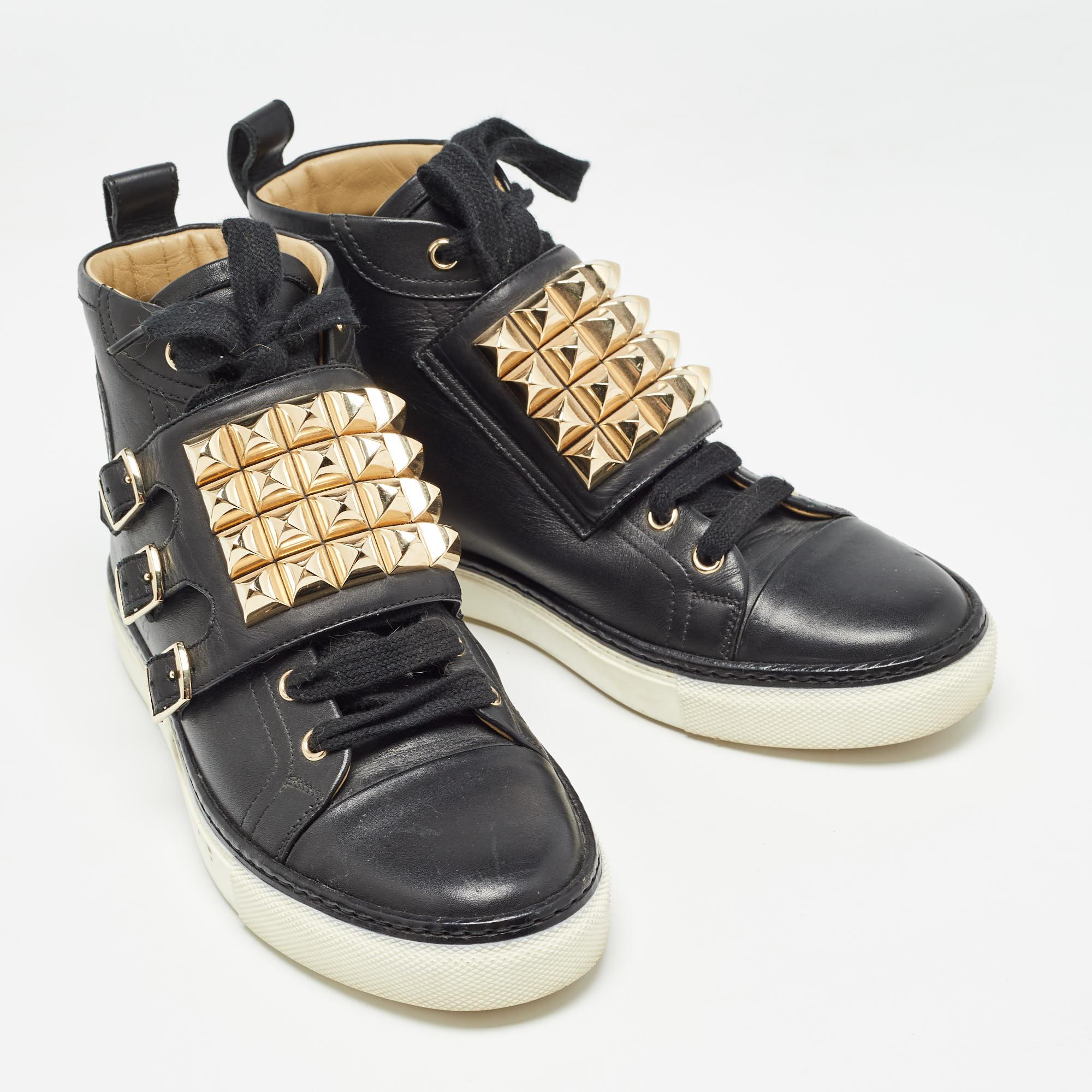 Hermes Schwarze Lennox High Top Turnschuhe aus Leder Größe 36 1