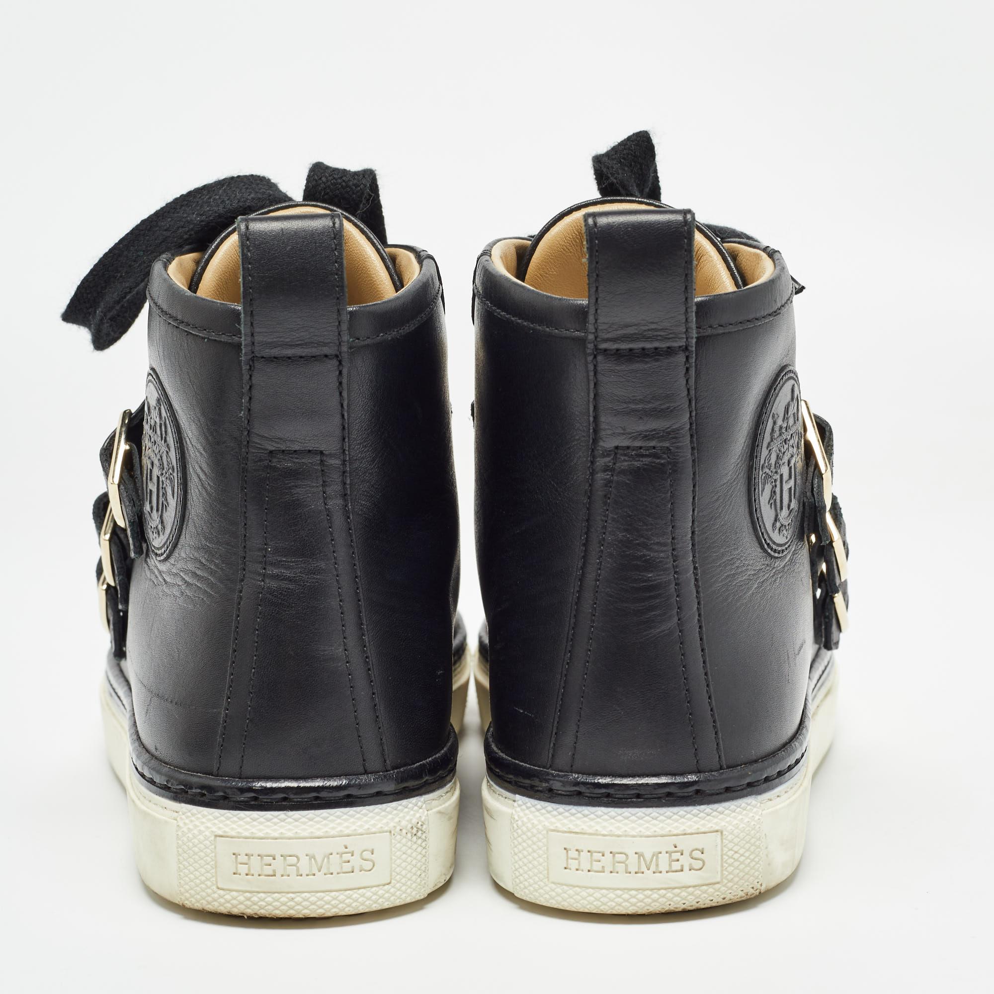 Hermes Schwarze Lennox High Top Turnschuhe aus Leder Größe 36 2