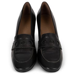 HERMES black leather LOAFER STYLE Pumps Shoes 37.5