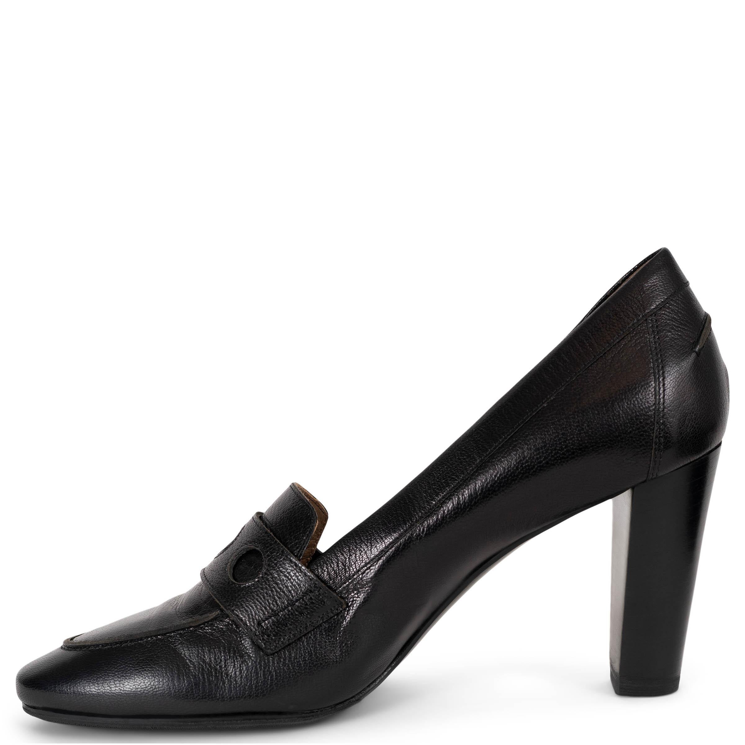 Noir HERMES cuir noir LOAFER STYLE Chaussures 37.5 en vente