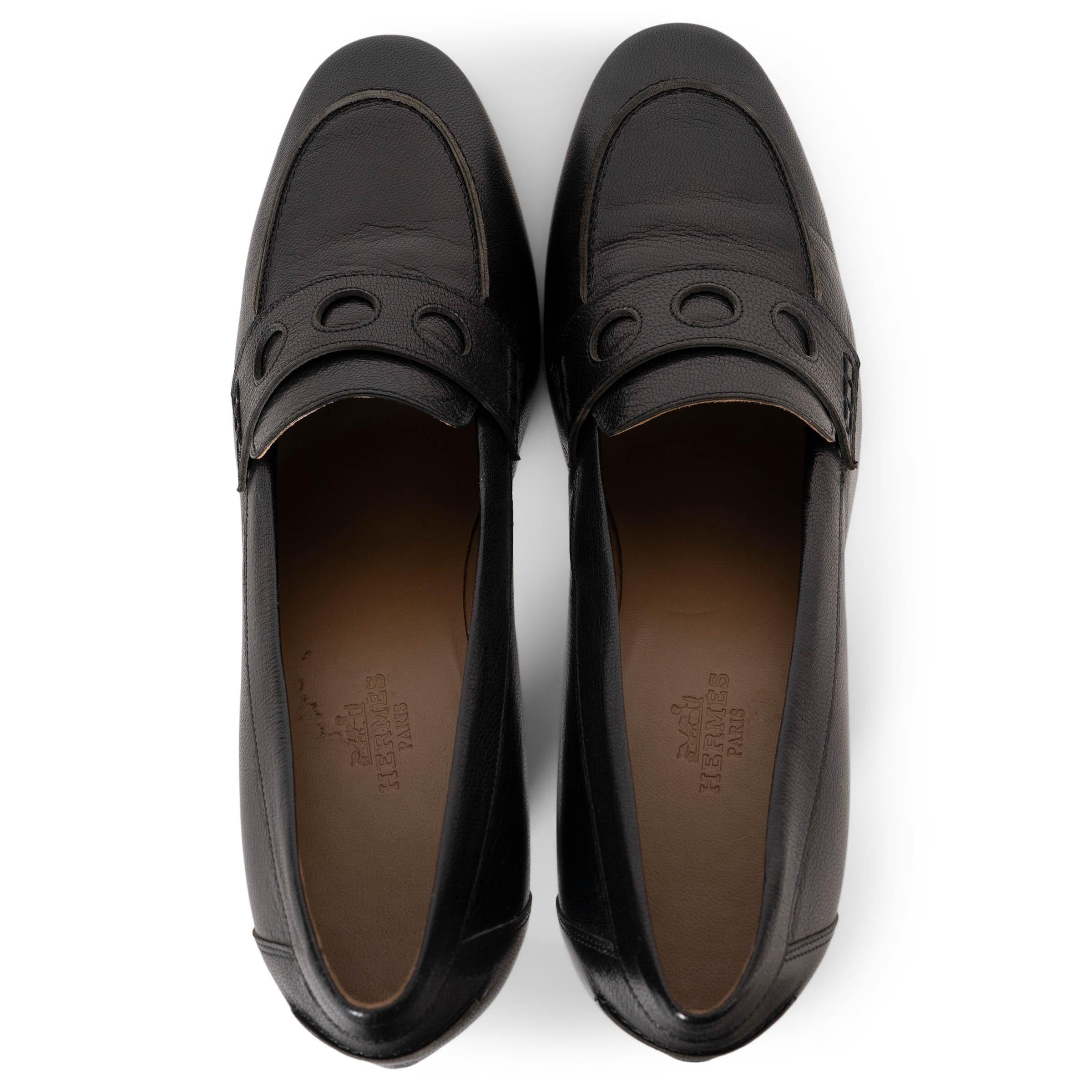 HERMES cuir noir LOAFER STYLE Chaussures 37.5 Pour femmes en vente