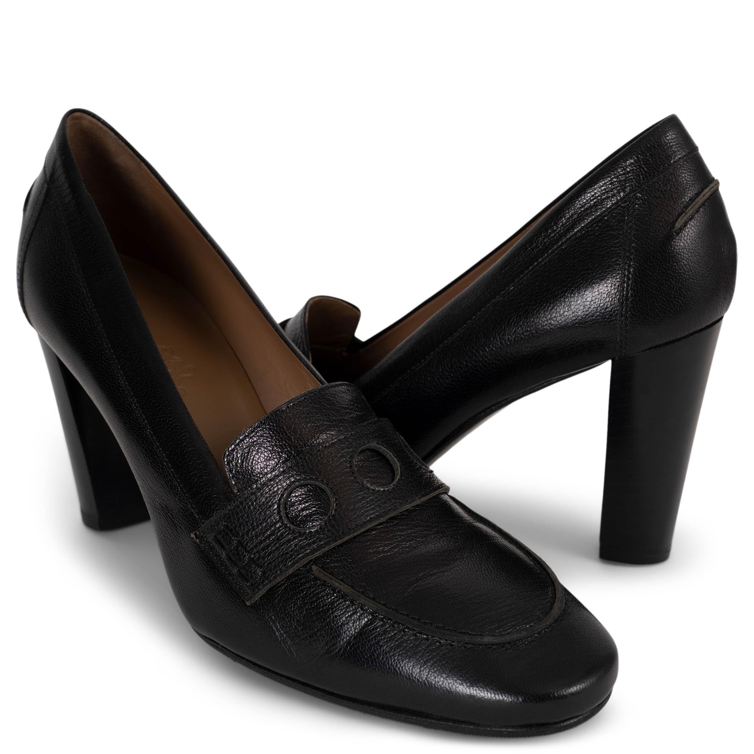 HERMES cuir noir LOAFER STYLE Chaussures 37.5 en vente 1