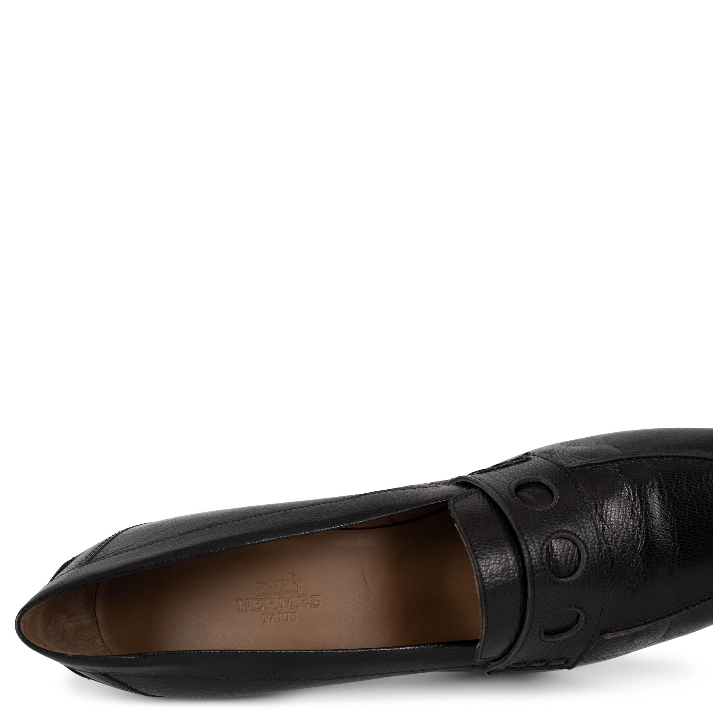 HERMES cuir noir LOAFER STYLE Chaussures 37.5 en vente 2