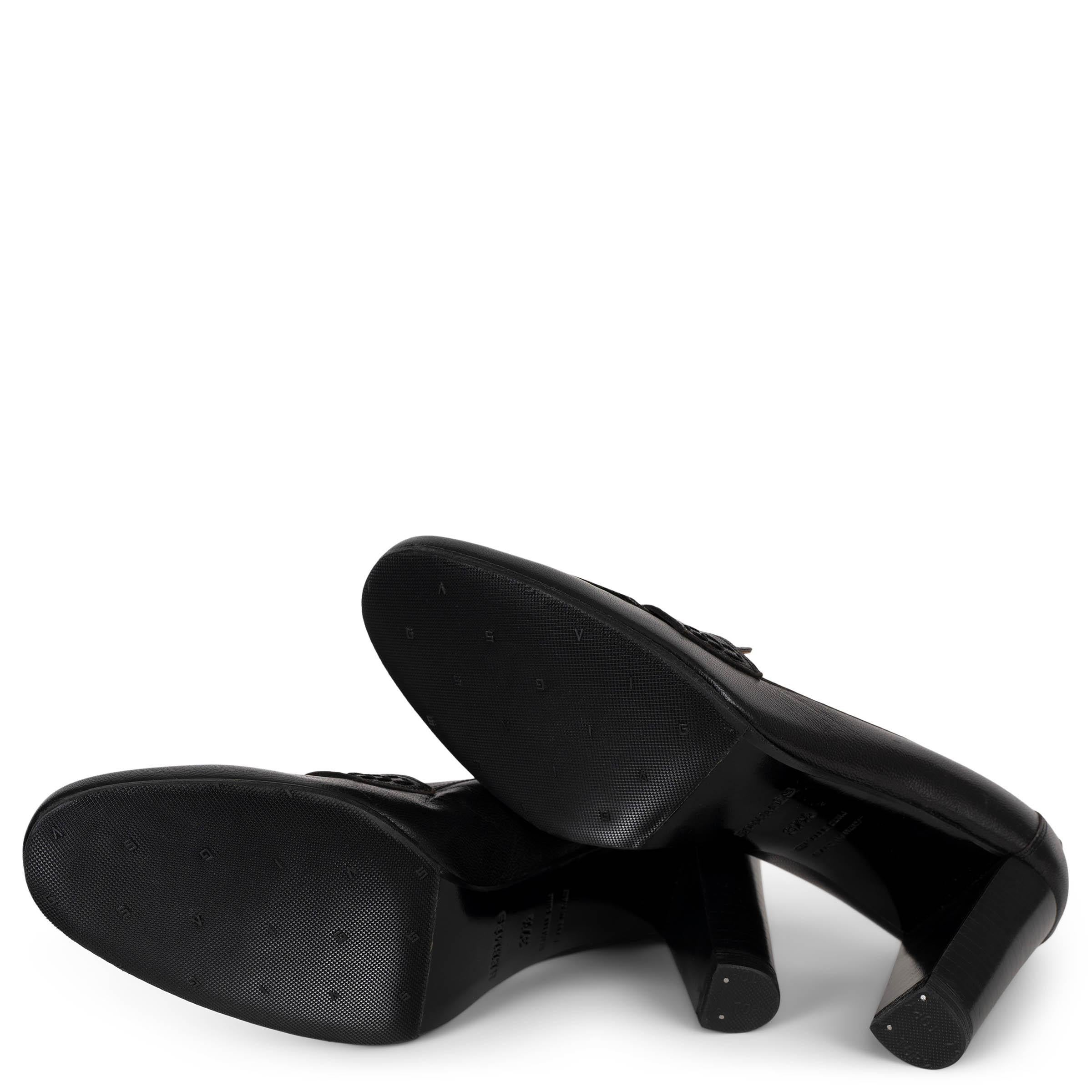 HERMES cuir noir LOAFER STYLE Chaussures 37.5 en vente 3