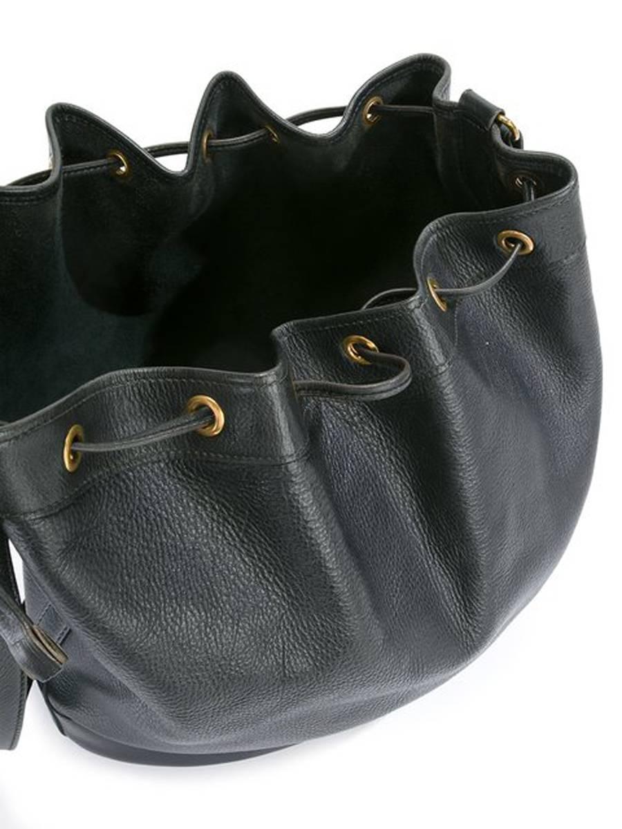 Hermes Black Leather Market Bucket Bag In Excellent Condition In Paris, FR