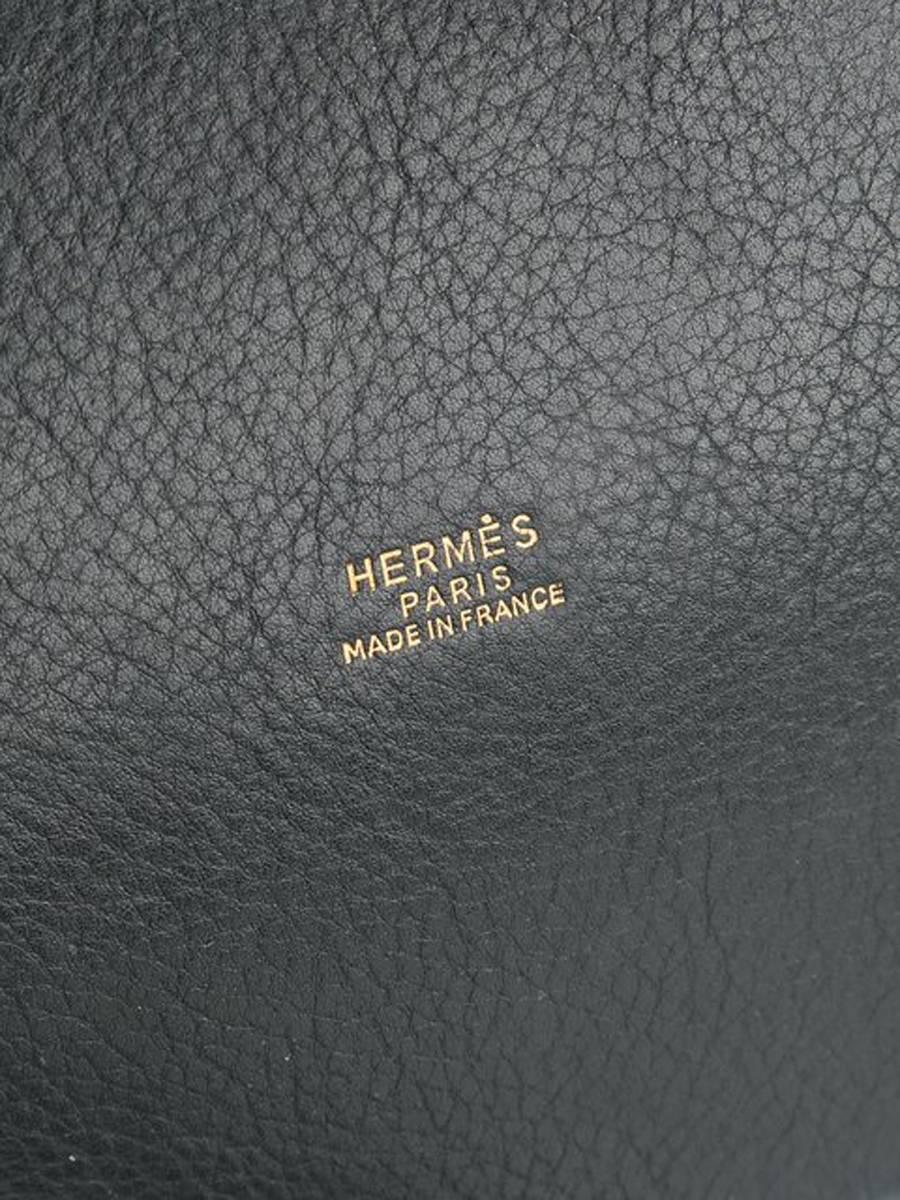 Women's or Men's Hermes Black Leather Market Bucket Bag