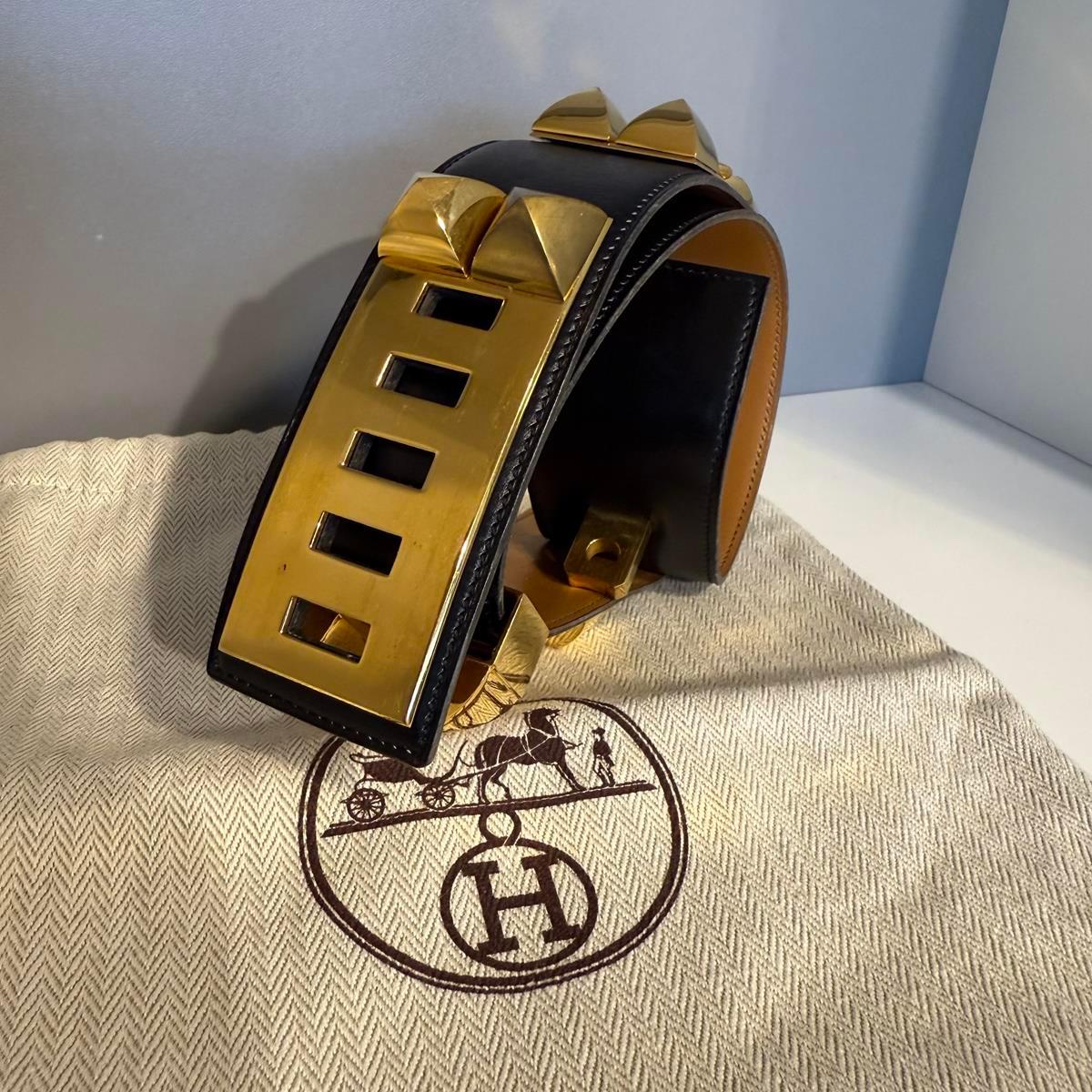 Hermès Black Leather Médor Belt GHW For Sale 6