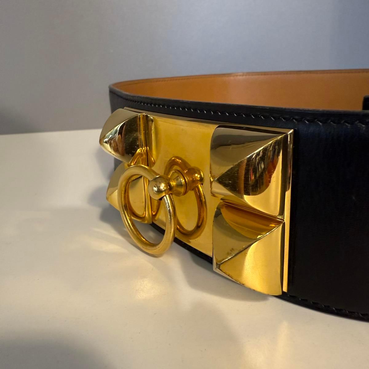 Hermès Black Leather Médor Belt GHW In Excellent Condition For Sale In Gazzaniga (BG), IT