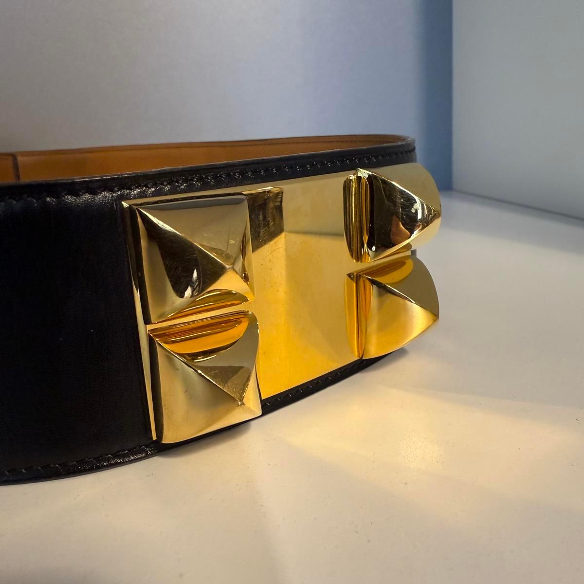 Women's Hermès Black Leather Médor Belt GHW For Sale