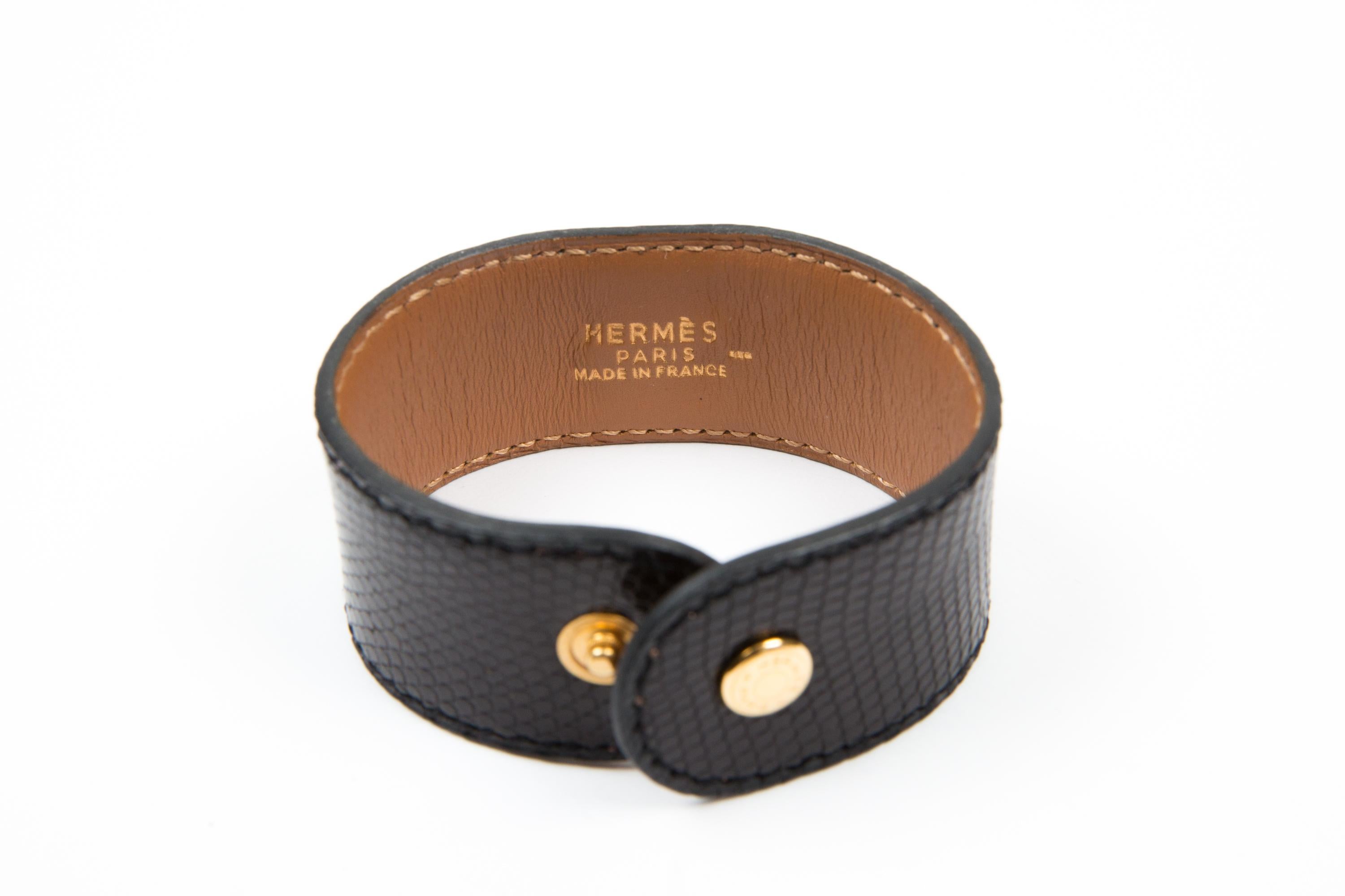 Hermes Black Leather Medor Bracelet In Good Condition For Sale In Paris, FR