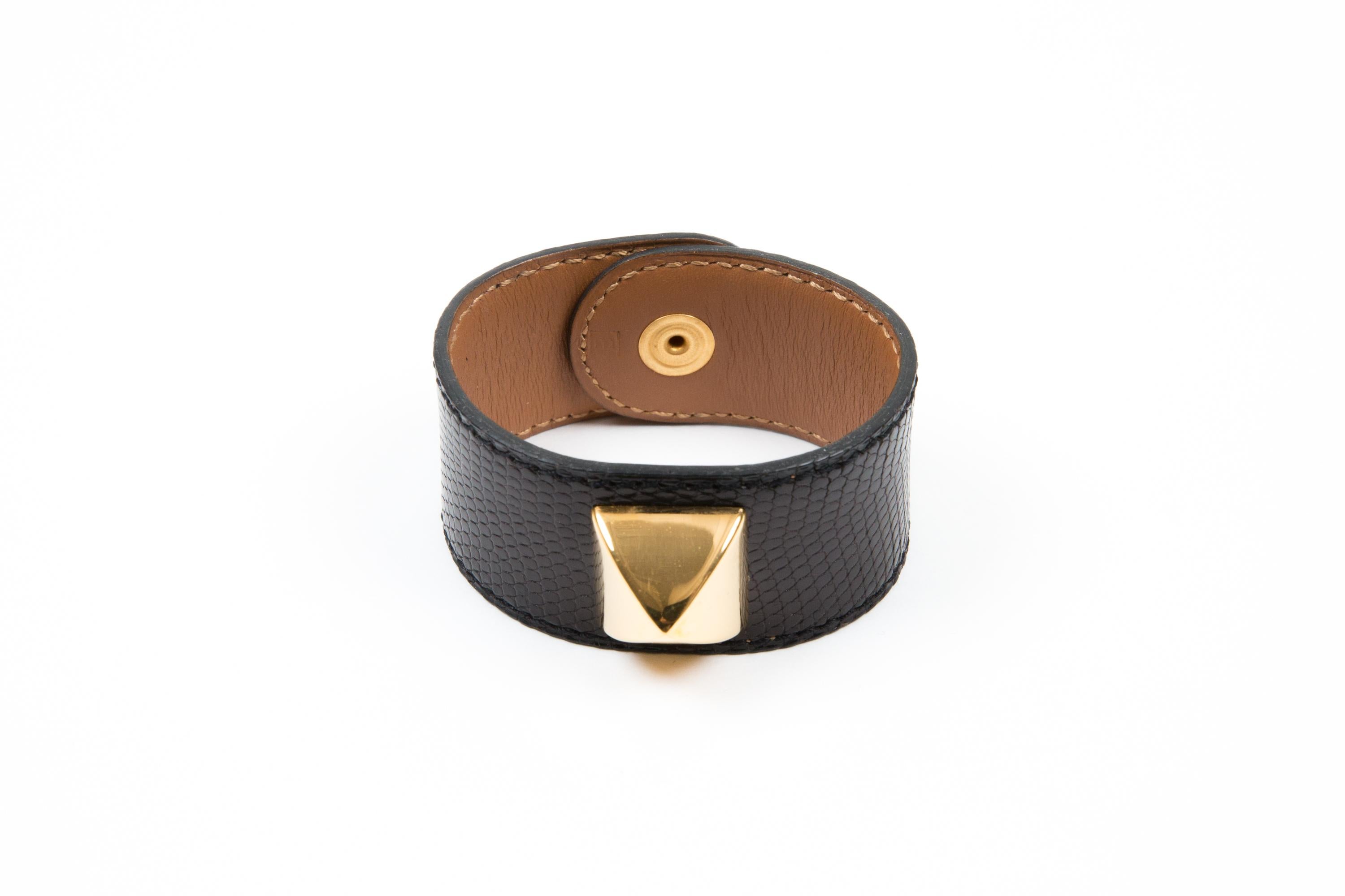 Women's Hermes Black Leather Medor Bracelet For Sale