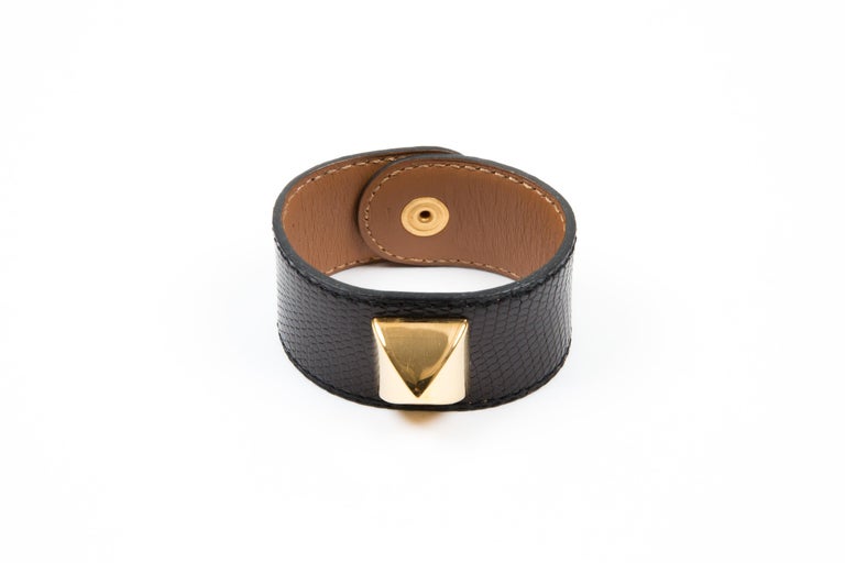 Hermes Black Leather Medor Bracelet For Sale at 1stDibs