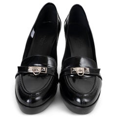 HERMES black leather MEDOR LOAFER Pumps Shoes 38.5