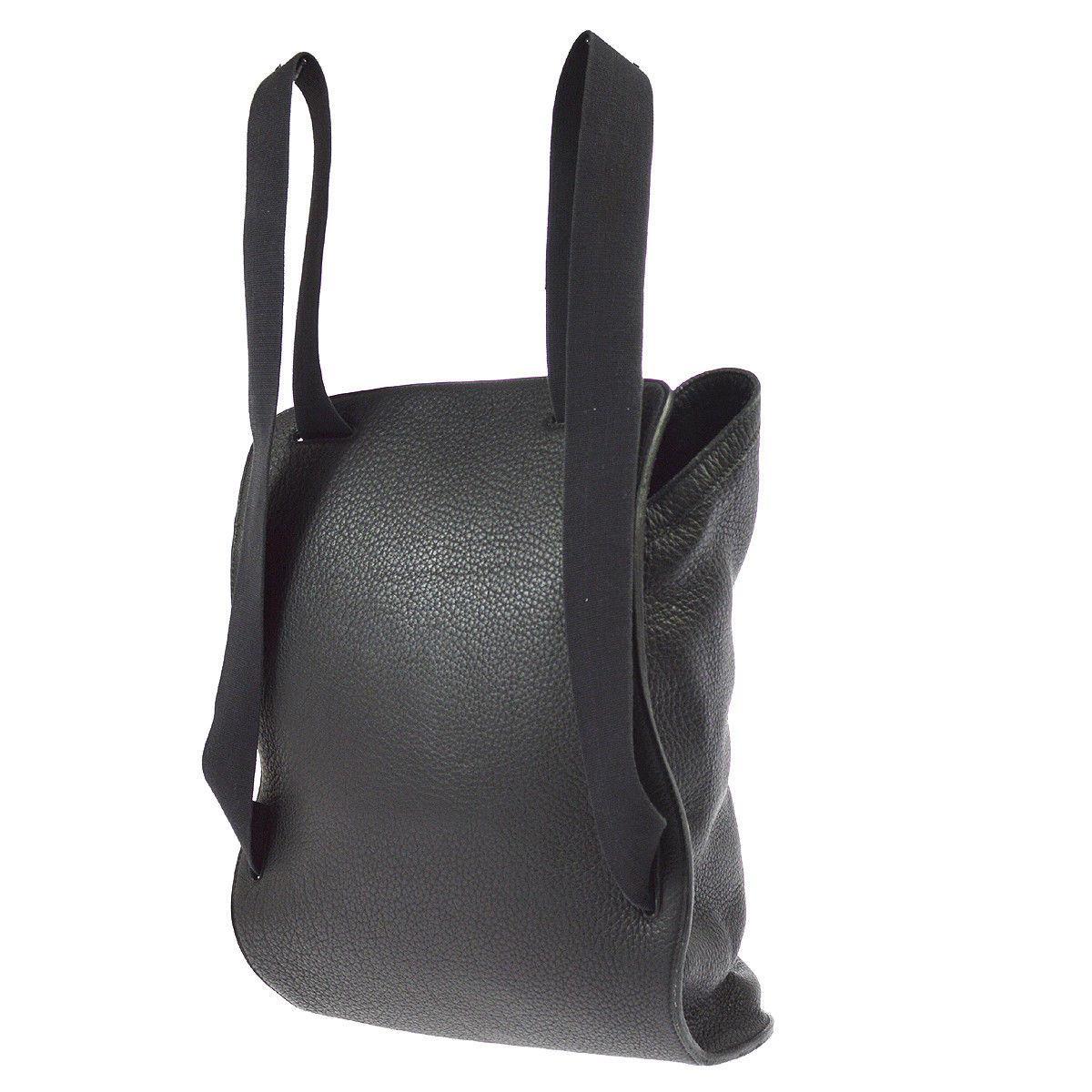 Hermes Black Leather Men's Women's Travel Carryall Shoulder Backpack 1