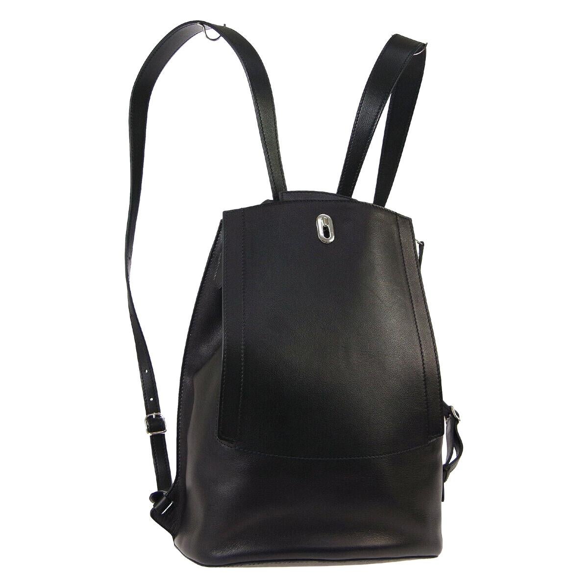 Hermes Black Leather Men's Women's Zip Around Travel Backpack Shoulder Bag