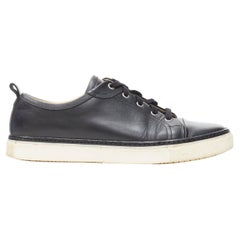 HERMES black leather minimalistic lace up low top sneakers EU41