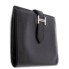 HERMES black leather Miroir BEARN COMPACT Bi-Fold Wallet