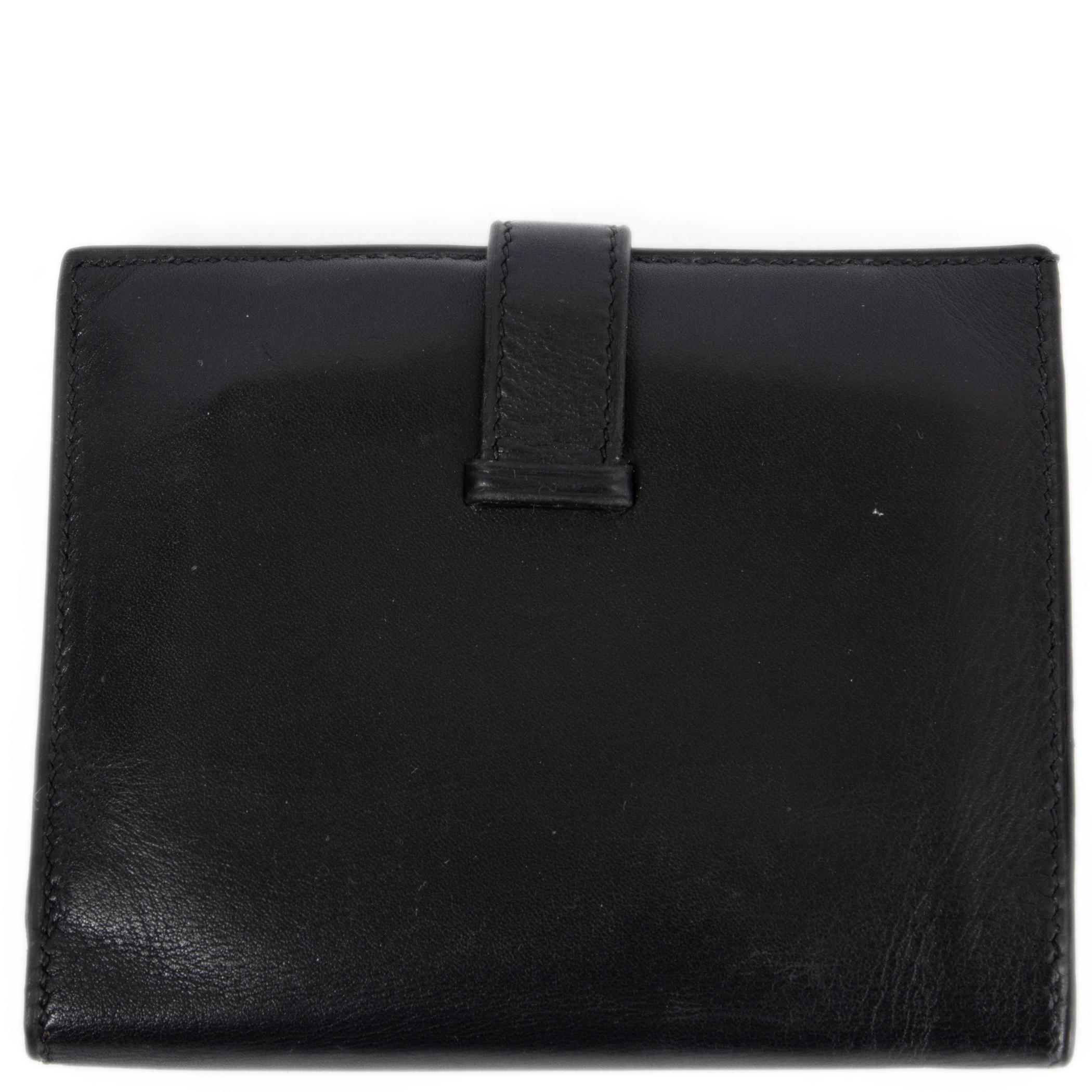 HERMES Miroir BEARN COMPACT Portemonnaie aus schwarzem Leder mit zwei Fächern (Schwarz) im Angebot