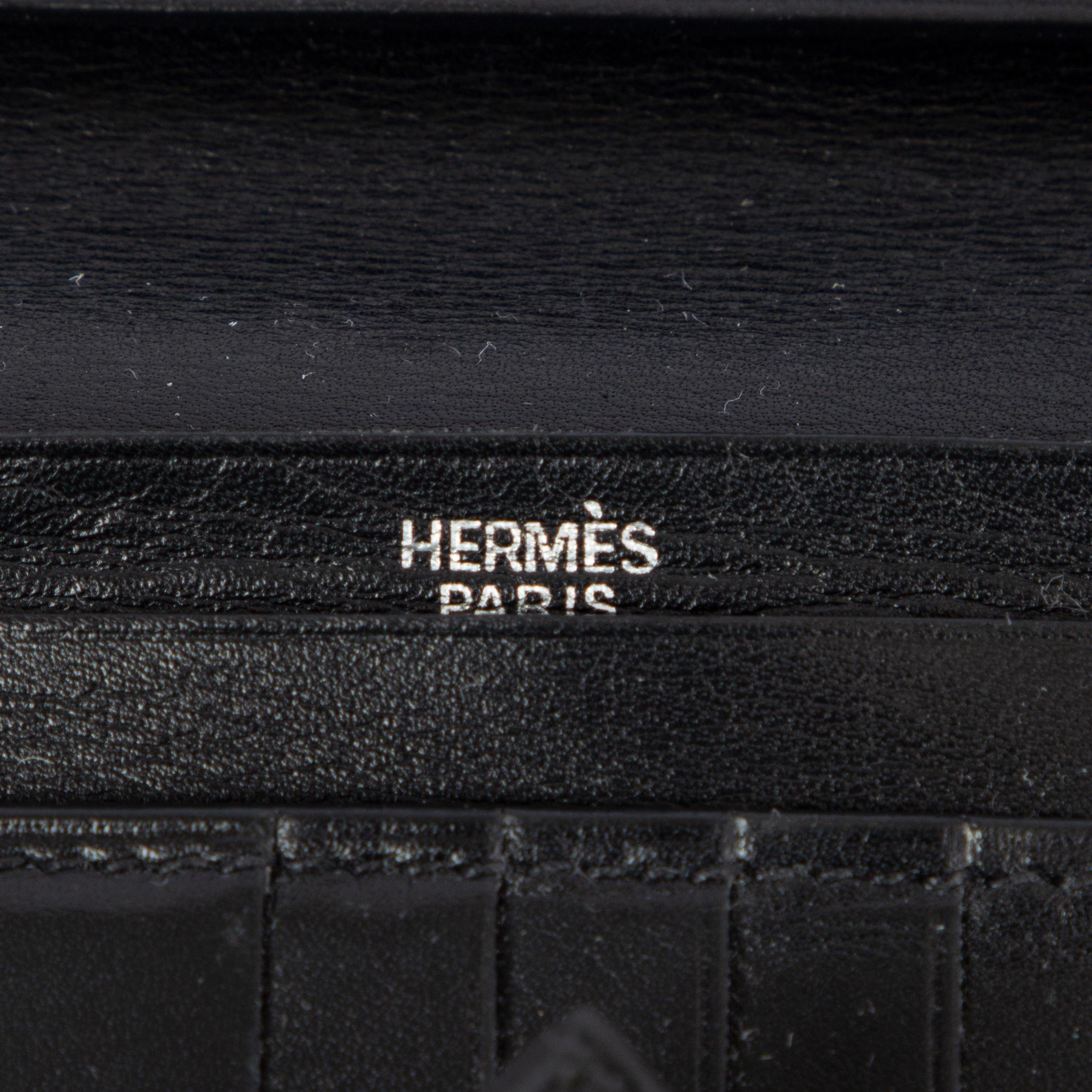 HERMES Miroir BEARN COMPACT Portemonnaie aus schwarzem Leder mit zwei Fächern im Angebot 1