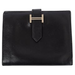 HERMES Miroir BEARN COMPACT Portemonnaie aus schwarzem Leder mit zwei Fächern