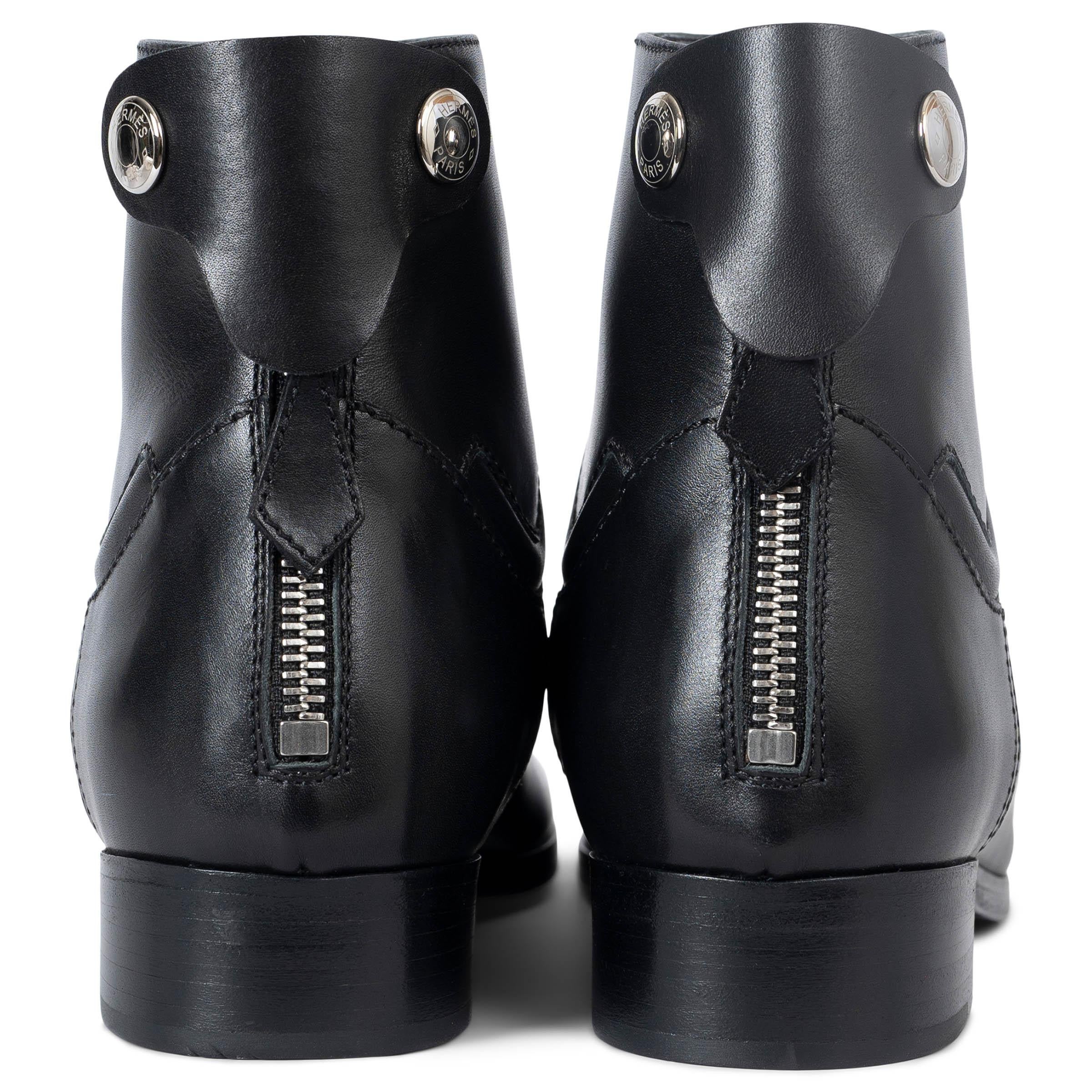 HERMES black leather NEDJI COMPETITION Ankle Boots Shoes 36 In New Condition For Sale In Zürich, CH
