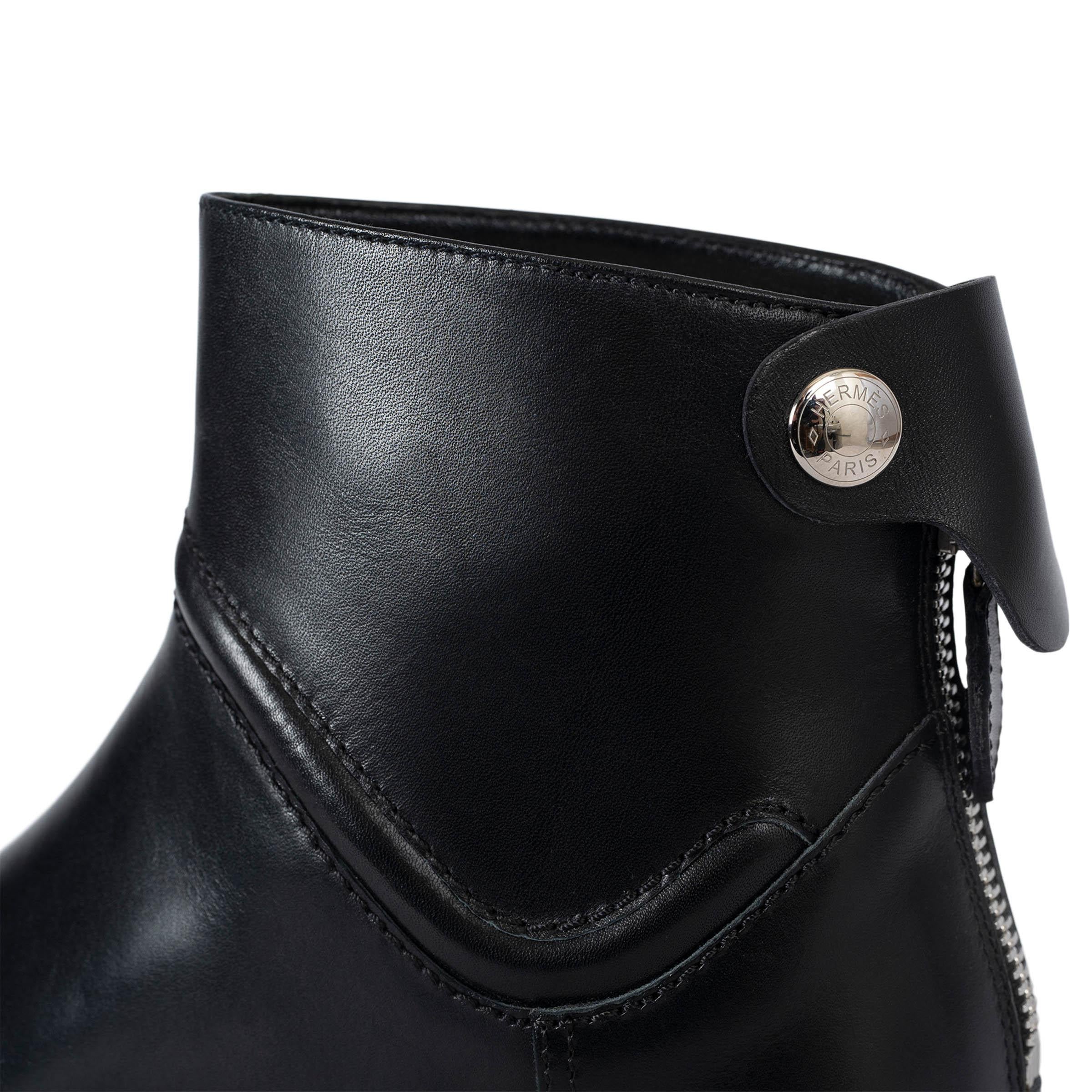 HERMES black leather NEDJI COMPETITION Ankle Boots Shoes 36 For Sale 1