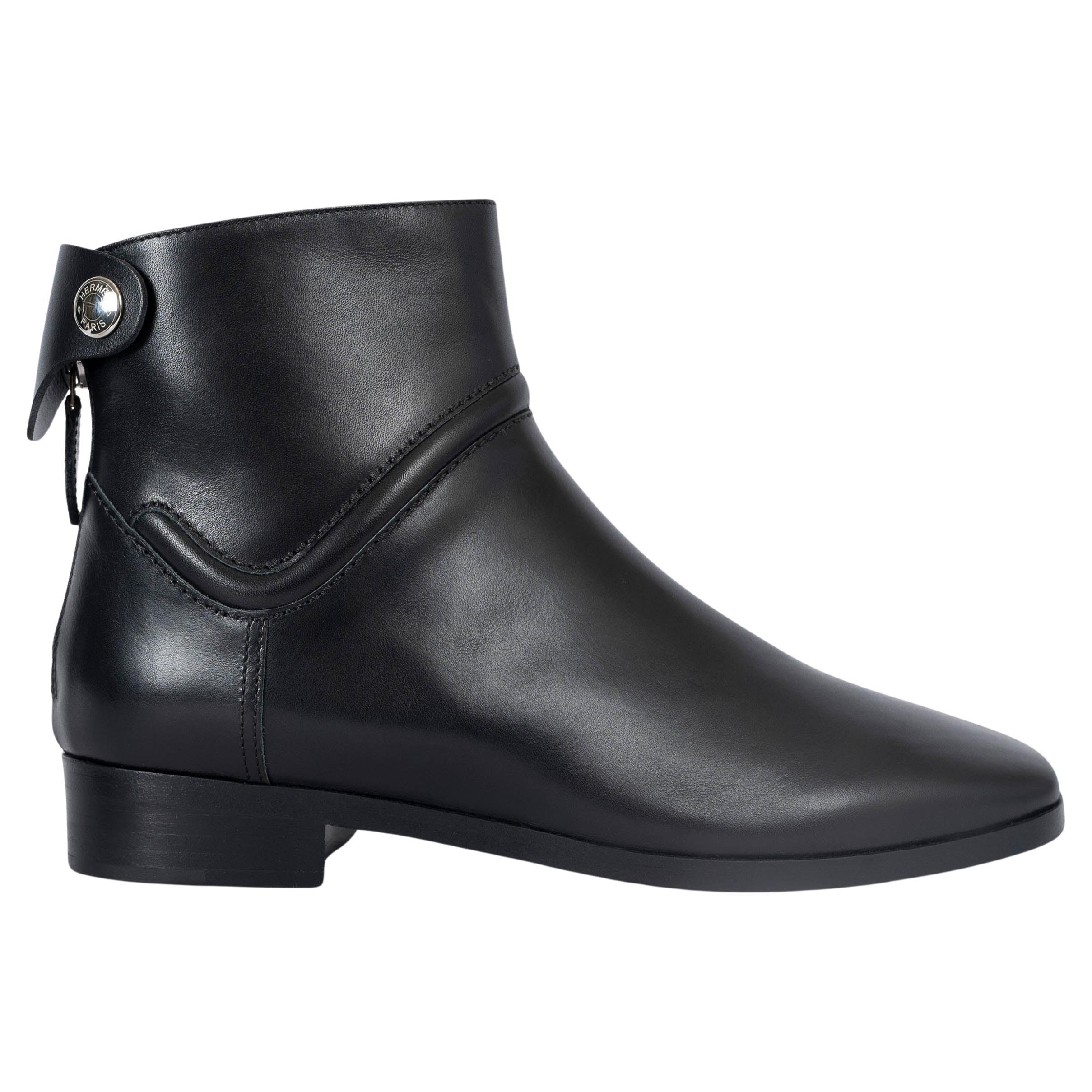 HERMES black leather NEDJI COMPETITION Ankle Boots Shoes 36 For Sale