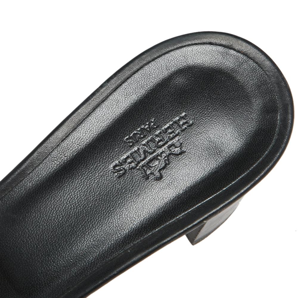 Women's Hermes Black Leather Oasis Slide Sandals Size 38