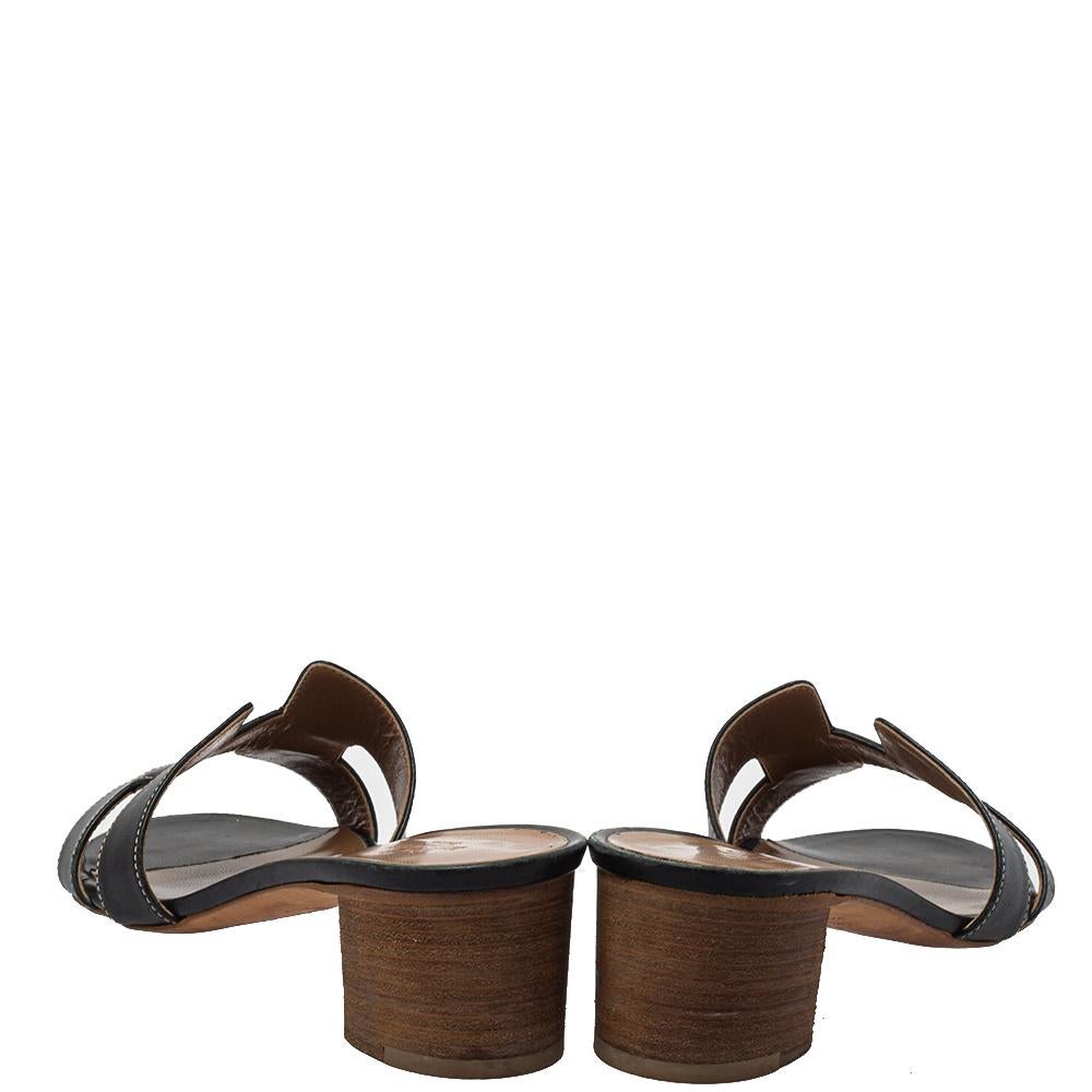 Hermes Schwarz Leder Oasis Slide Sandalen Größe 38 1